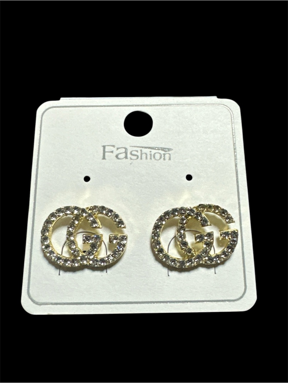 Fashion Jewelry Gold Rhinestone Double G Stud Earrings
